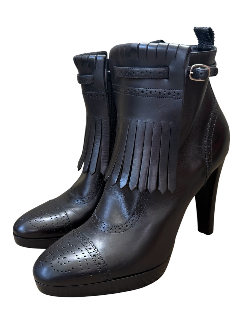 Ralph Lauren Purple Label Verona Black Calfskin Booties Kiltie Fringe Size 8 B